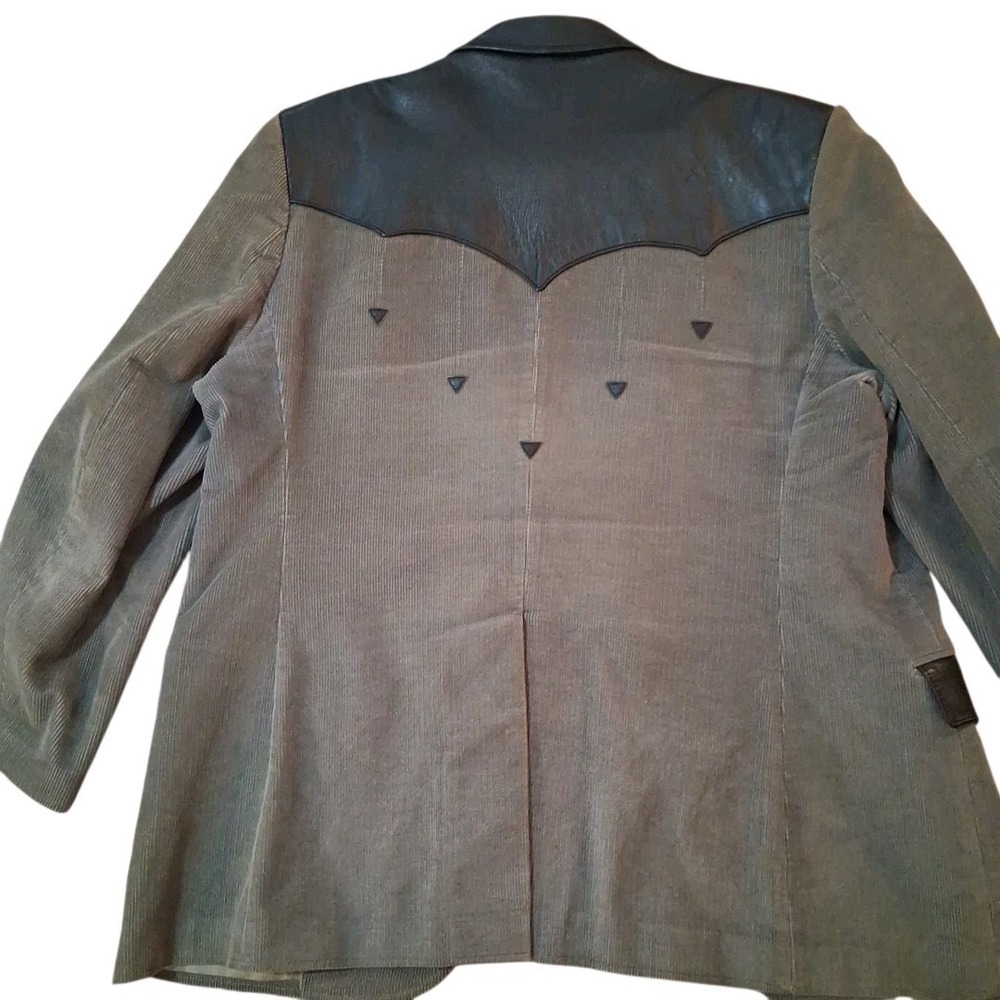 Vtg Pioneer Wear Men's Western Blazer Jacket Gray Corduroy Black Leather USA - Picture 3 of 13